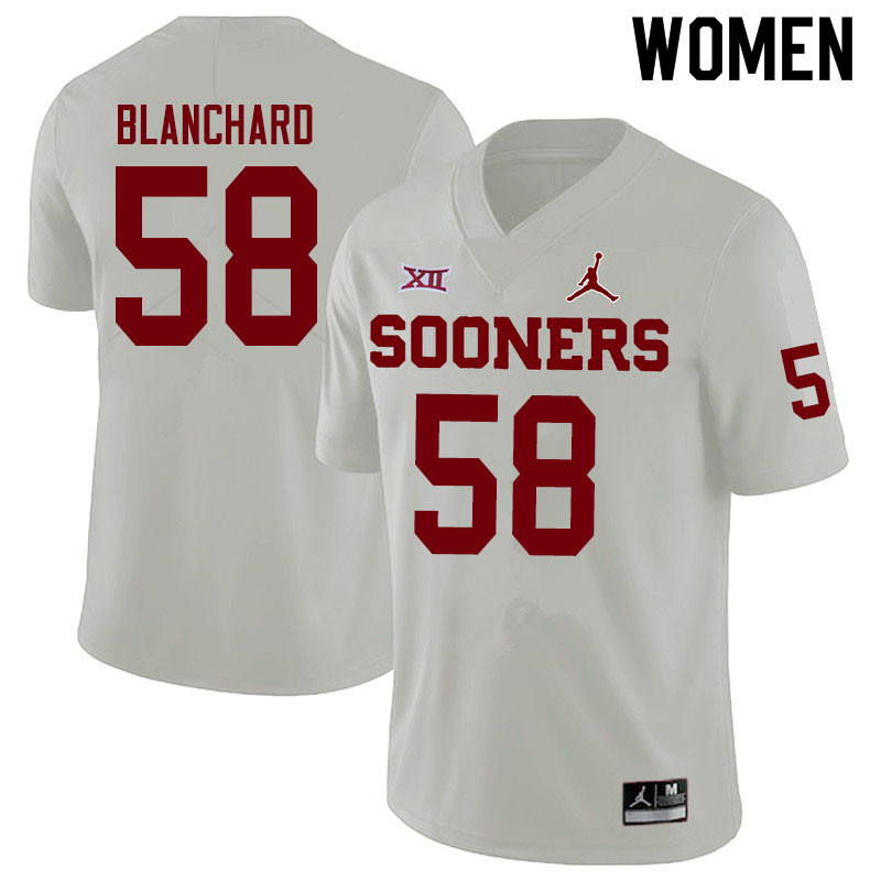 Women #58 Caden Blanchard Oklahoma Sooners Jordan Brand College Football Jerseys Sale-White - Click Image to Close
